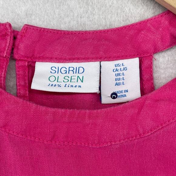 SIGRID OLSEN Dress L 100% Linen Woven Halter Sundress Shift Sleeveless Pink - Picture 5 of 11